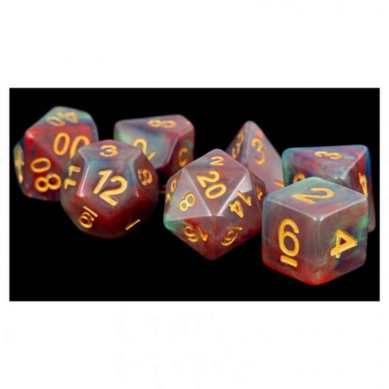 Metallic Dice Games Lic611 16 Mm Pearl Swirl Polyhedral Dice Set, Red & Gold - Set Of 7