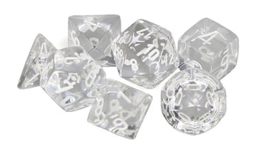 Cube Polyhedral Die&#44 Translucent Clear & White - Set Of 7