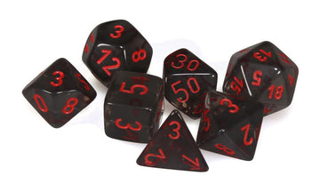 cube Polyhedral Die&#44 Translucent Smoke & Red - Set of 7