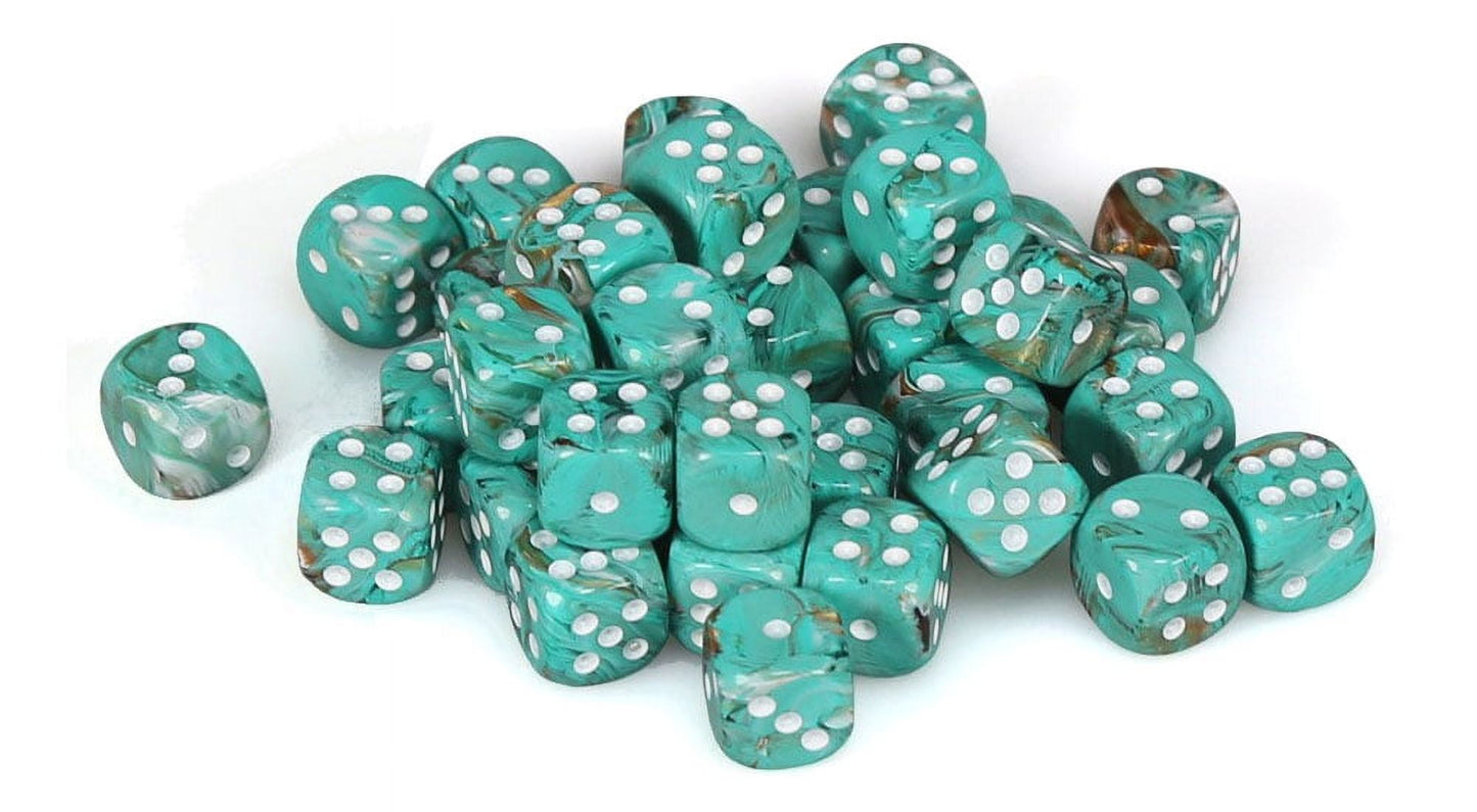 Chessex Manufacturing Chx27803 12 Mm D6 Cube Marble Dice - Oxi-Copper & White, 36 Piece