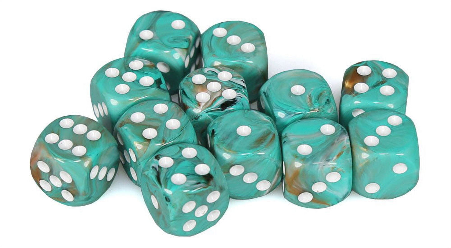 Chessex Manufacturing Chx27603 16 Mm D6 Cube Marble Dice - Oxi-Copper & White, 12 Piece