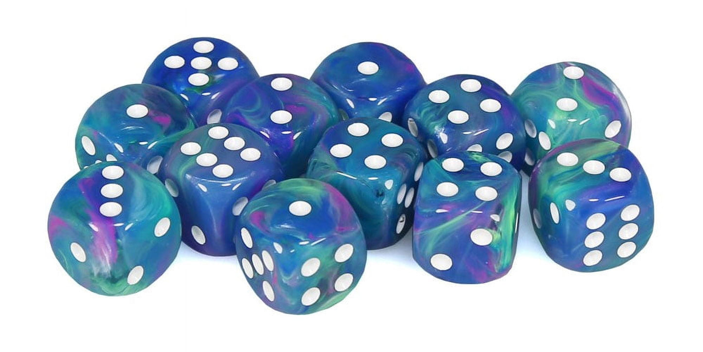 Chessex Manufacturing Chx27746 16 Mm D6 Cube Festive Dice - Waterlily & White, 12 Piece