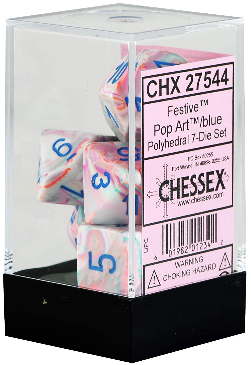Chessex Manufacturing Chx27544 Festive Pop-Art & Blue Dice - Set Of 7
