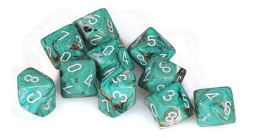 Chessex Manufacturing Chx27203 D10 Clamshell Marble Oxi-Copper & White Dice - 10 Piece