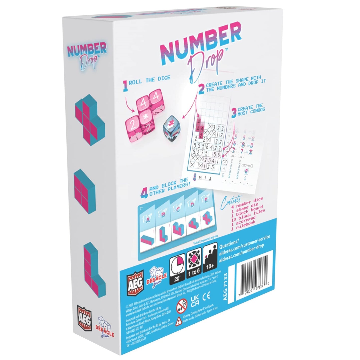 Aeg Number Drop - Retro Roll & Write, Video Game Theme, Polyomino, Ages 10+, 1-6 Players, 20 Min