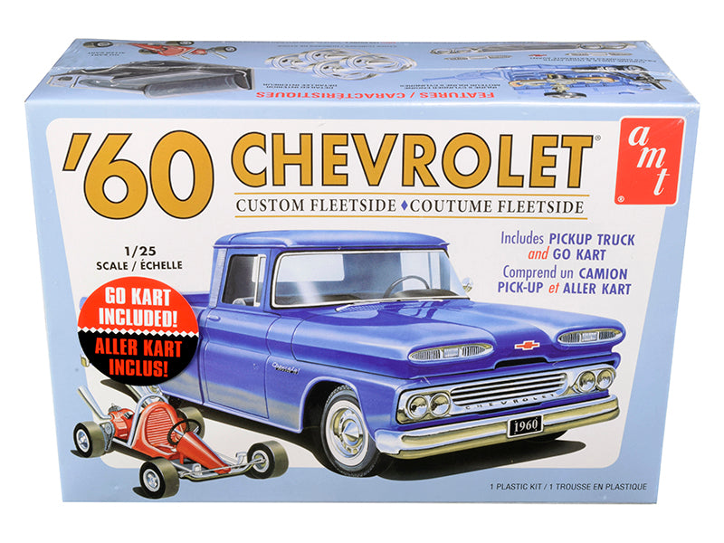 Skill 2 Model Kit 1960 Chevrolet Custom Fleetside Pickup Truck With Go Kart 1/25 Scale Model By Amt
