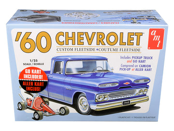 Skill 2 Model Kit 1960 Chevrolet Custom Fleetside Pickup Truck With Go Kart 1/25 Scale Model By Amt
