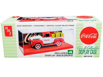 Collectible Display Show Case With Red Display Base And 4 ''Coca-Cola'' Display Backdrops For 1/24-1/25 Scale Model Cars And Mod