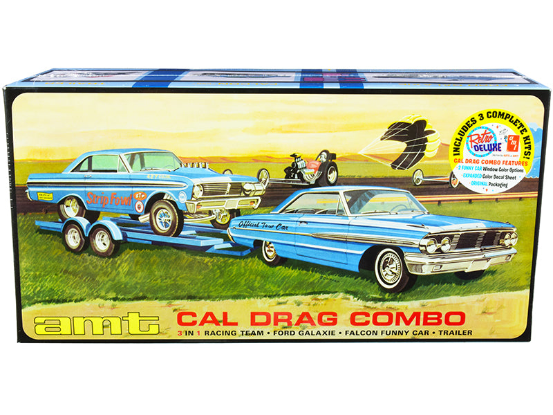 Skill 2 Model Kit ''Ford Cal Drag Team'' Ford Galaxie With Ford Falcon Funny Car And Trailer Set Of 3 Complete Kits 1/25 Scale M