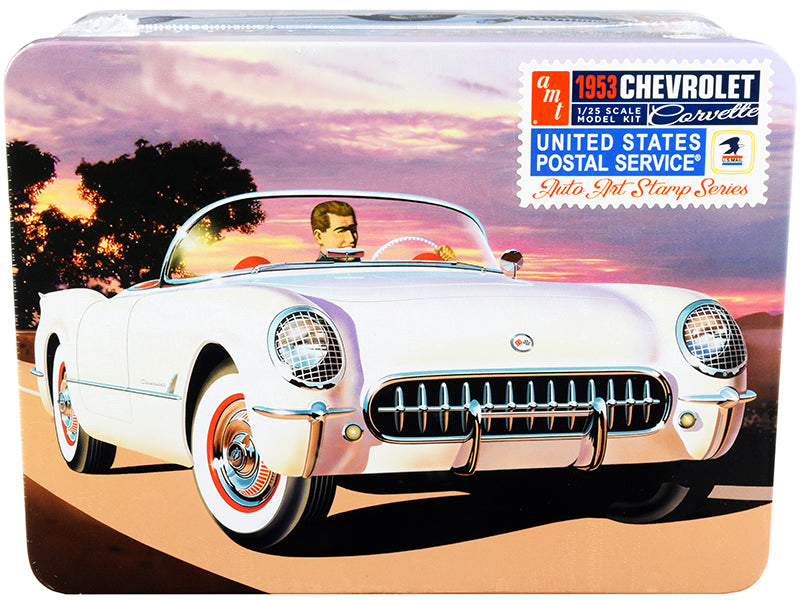 Skill 2 Model Kit 1953 Chevrolet Corvette ''Usps'' (United States Postal Service) Themed Collectible Tin 1/25 Scale Model By Amt