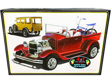 Skill 2 Model Kit 1929 Ford Woody Pickup 4-In-1 Kit With Bike 1/25 Scale Model By Amt