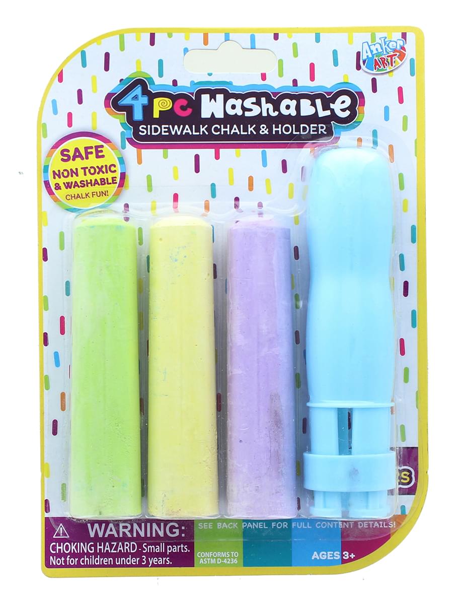 4 Piece Washable Sidewalk Chalk And Holder | Blue