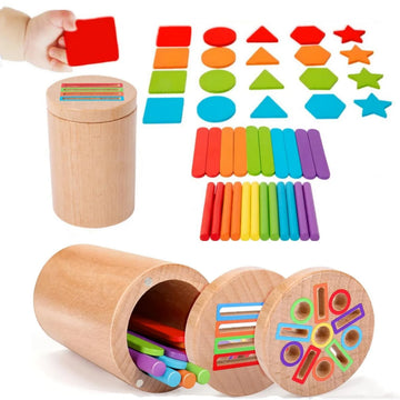 Montessori Toys for Toddlers Wooden 3 in 1 Color Sort Cup Early Educational Toy Shape Matching Fine Motor Toy Count Puzzle Gifts
