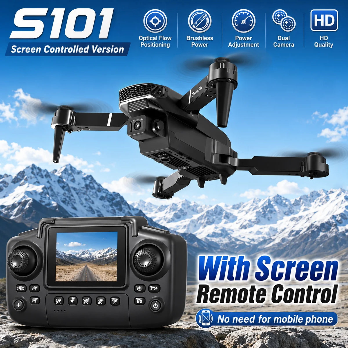 ZNLYRION RC Drone with HD Dual Camera 2.4Ghz  Altitude Hold Path Planning Flight 3-Speed Adjustable Foldable Drone Toy