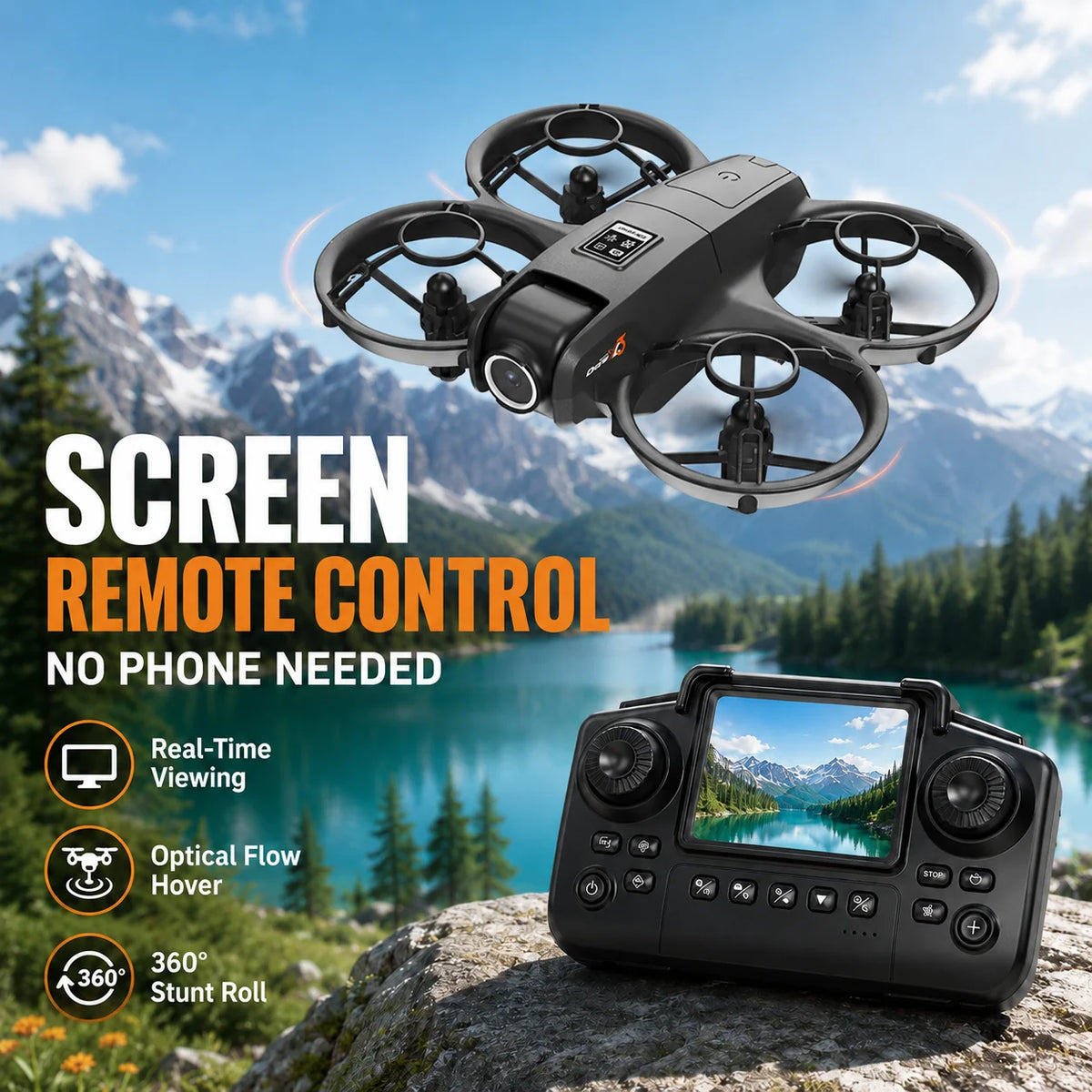 ZNLYRION  Mini Full Protective Drone YL3PK With 2.4 Inch Screen Remote Dual Camera Optical Flow Hover 2 Batteries Indoor RC Quadcopter