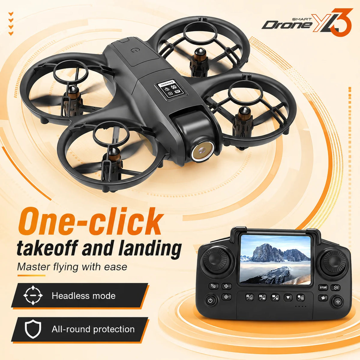 ZNLYRION  Mini Full Protective Drone YL3PK With 2.4 Inch Screen Remote Dual Camera Optical Flow Hover 2 Batteries Indoor RC Quadcopter