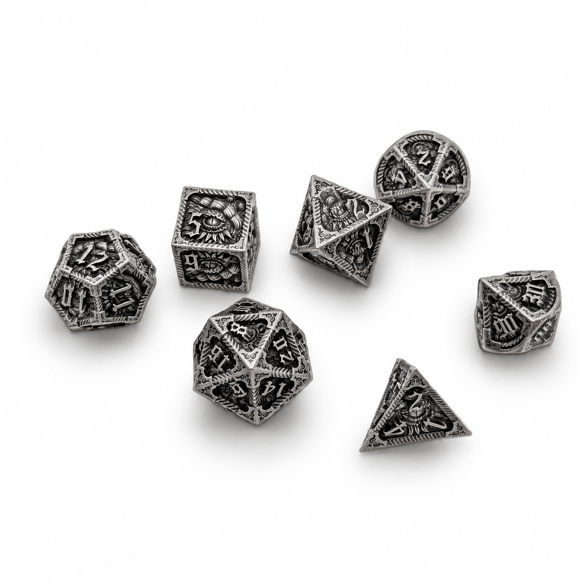 Elder Scroll – Antique Silver 7-Piece Metal D&D Dice Set
