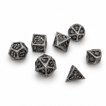 Elder Scroll – Antique Silver 7-Piece Metal D&D Dice Set