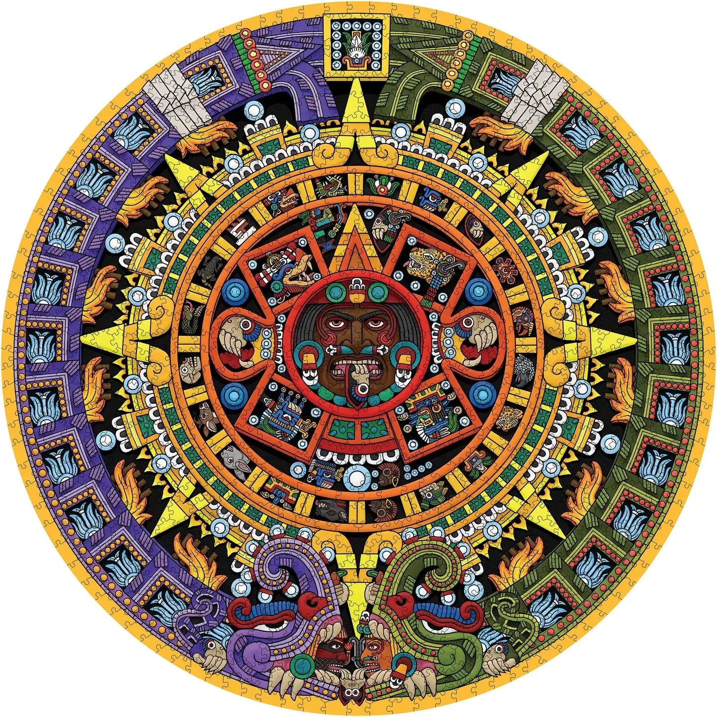 Aztec Sun Stone 1000 Piece Circular Jigsaw Puzzle Pomegranate