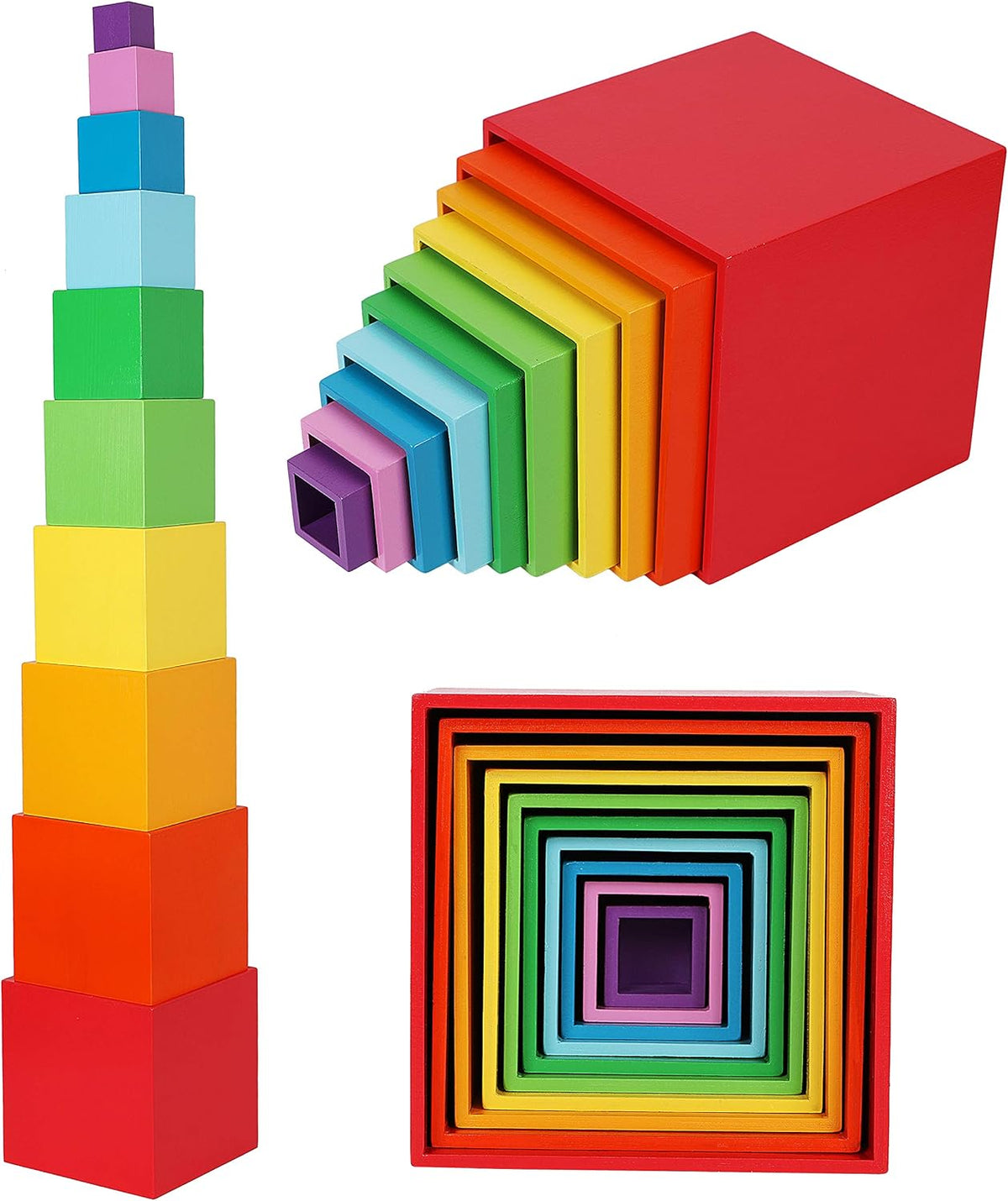 Rainbow Stacking Boxes Montessori Toy for Toddlers Ages 2+