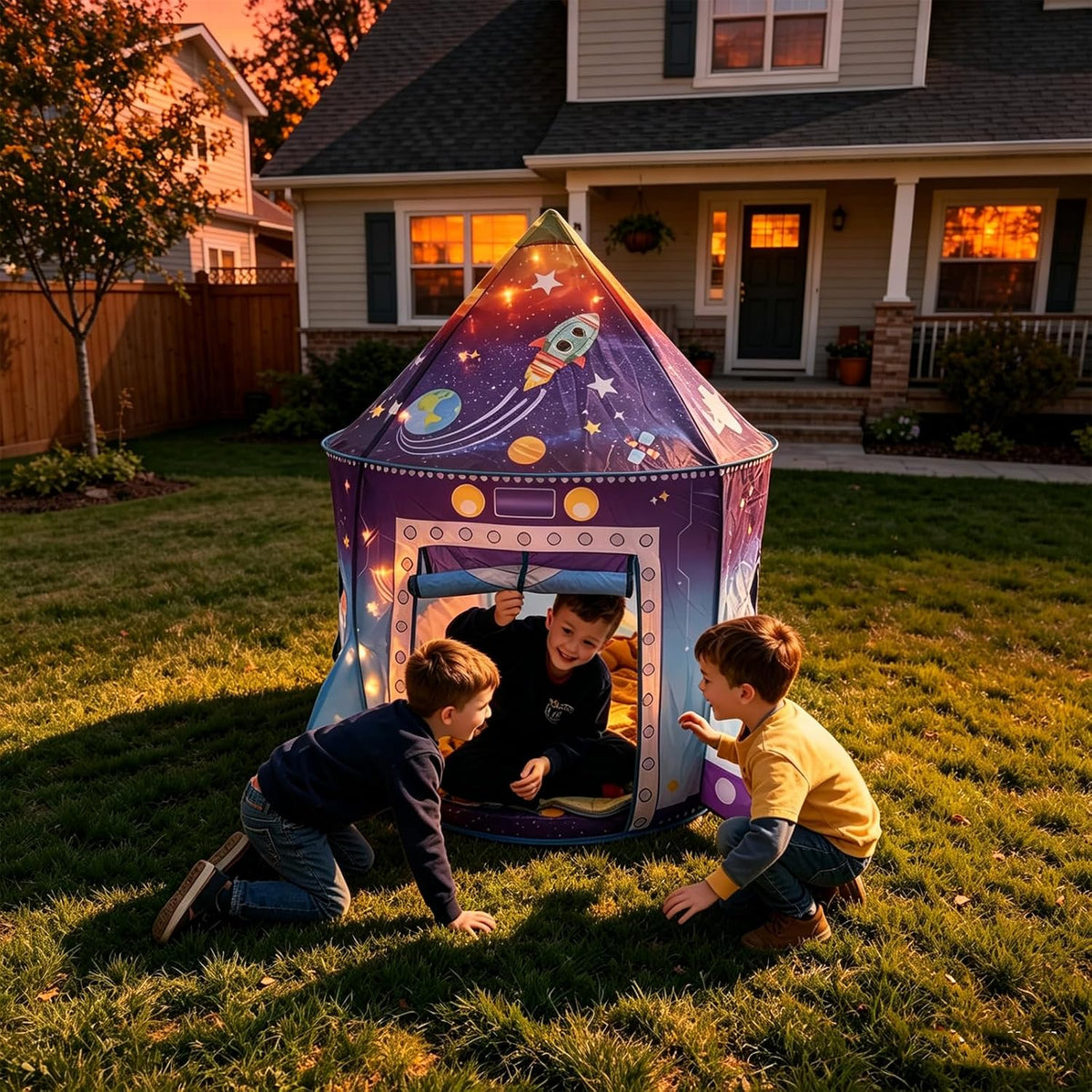 Blast Off to Adventure Rocket Ship Play Tent for Kids Indoor Outdoor Space Playhouse Ages 2+
