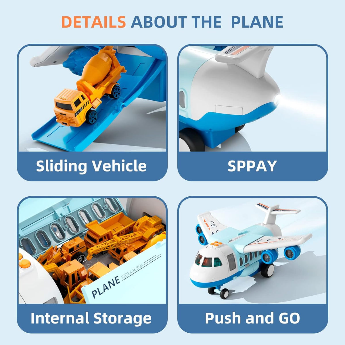 Sky Explorer Cargo Airplane Adventure with Lights, Sounds & Construction Vehicle Play Set