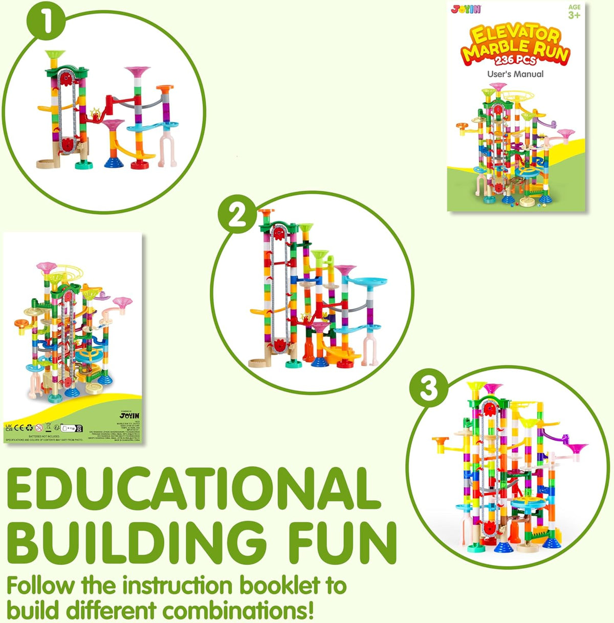 Epic Glow in the Dark Marble Run Building Set with Motorized Elevator