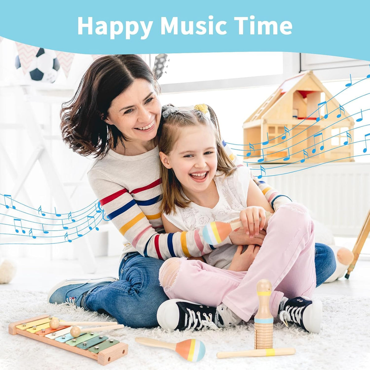 My First Music Makers Wooden Montessori Instrument Set for Toddlers Ages 3+ 9 Piece Musical Toy Collection