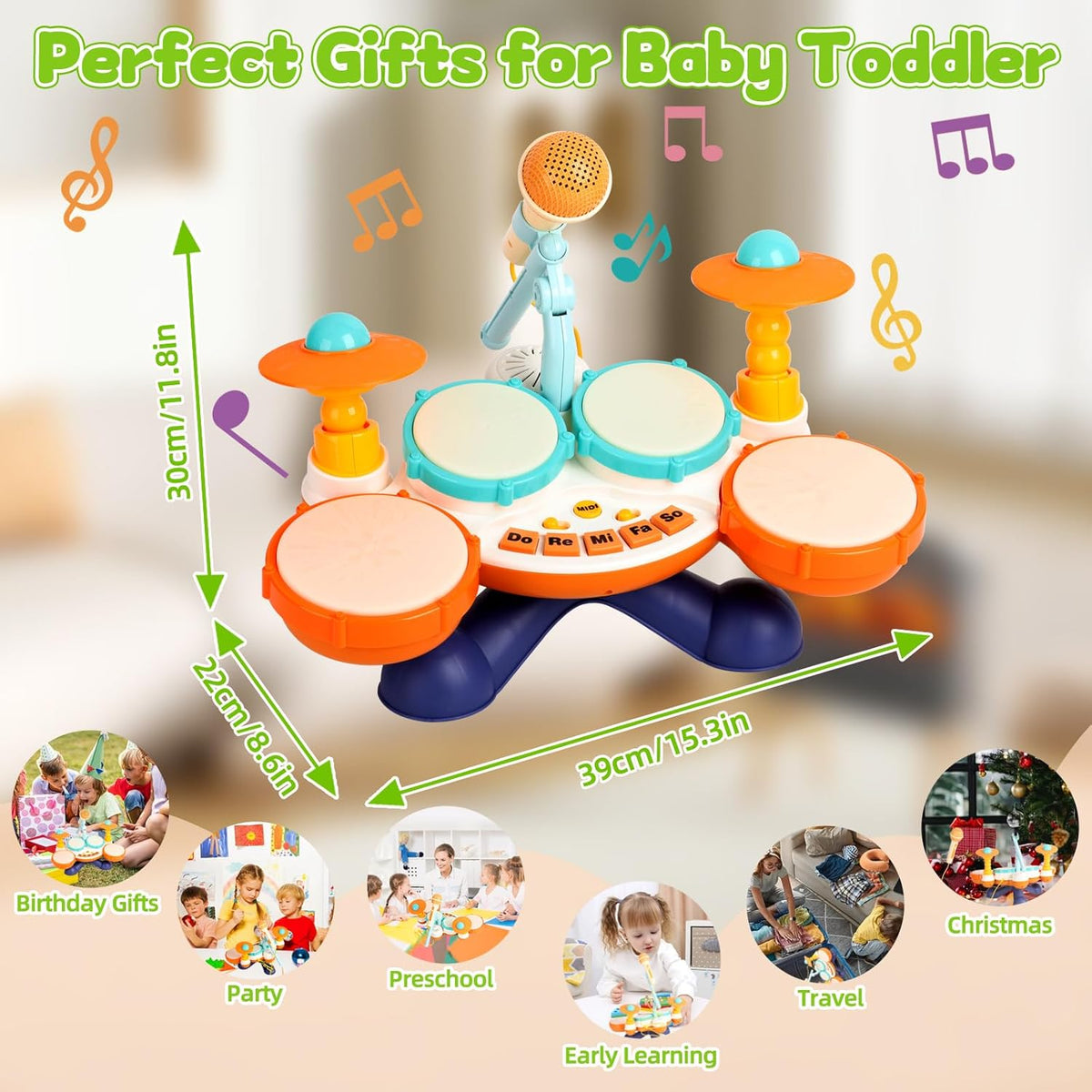 Little Rockstar Drum Set with Microphone for Toddlers