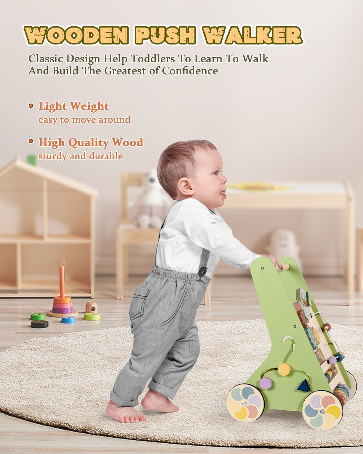Wooden Push and Pull Multiple Activities Learning Center – Perfect Gift For New Walkers