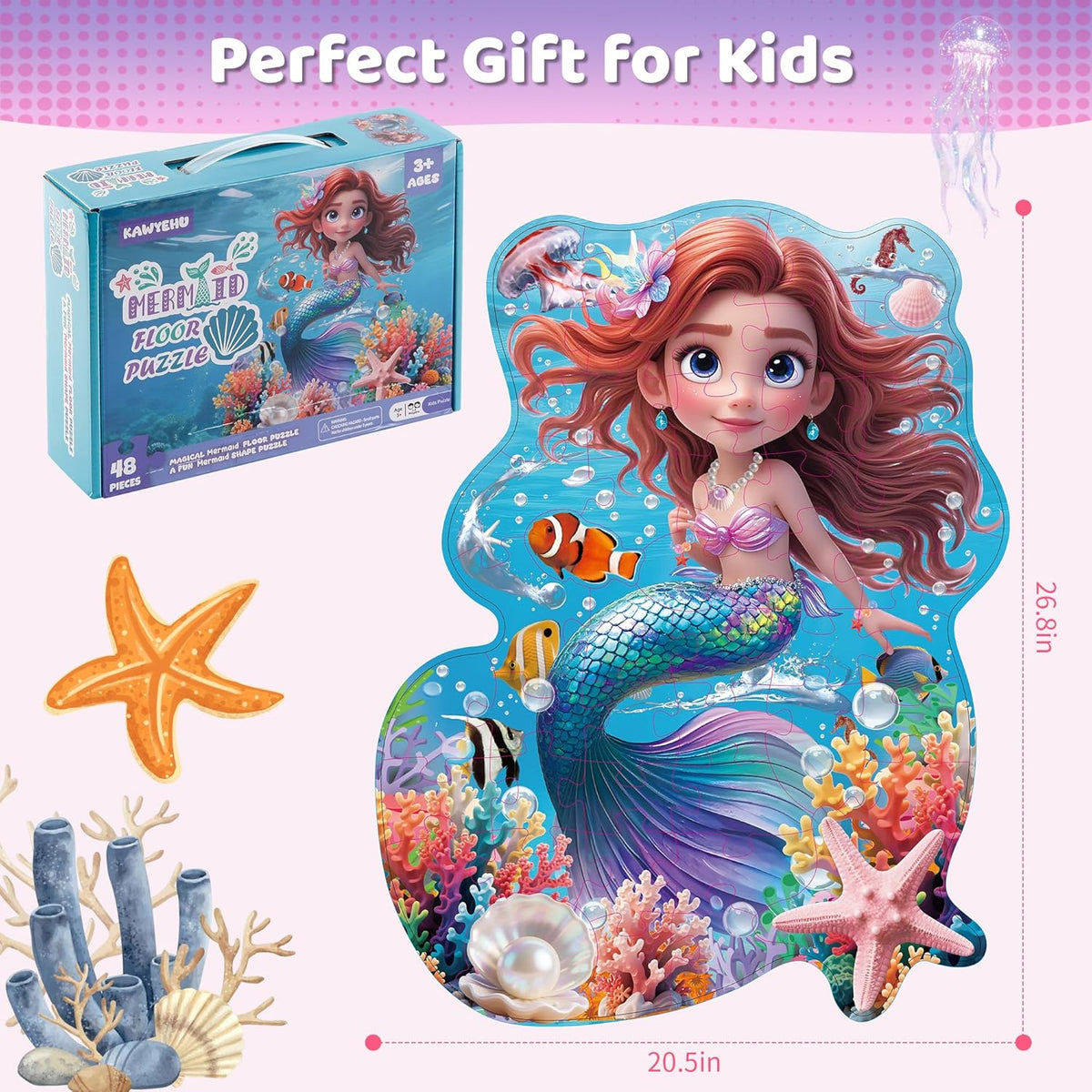 Mermaid Treasure Hunt Jumbo Floor Puzzle 48 Piece Ocean Adventure for Kids Ages 3+