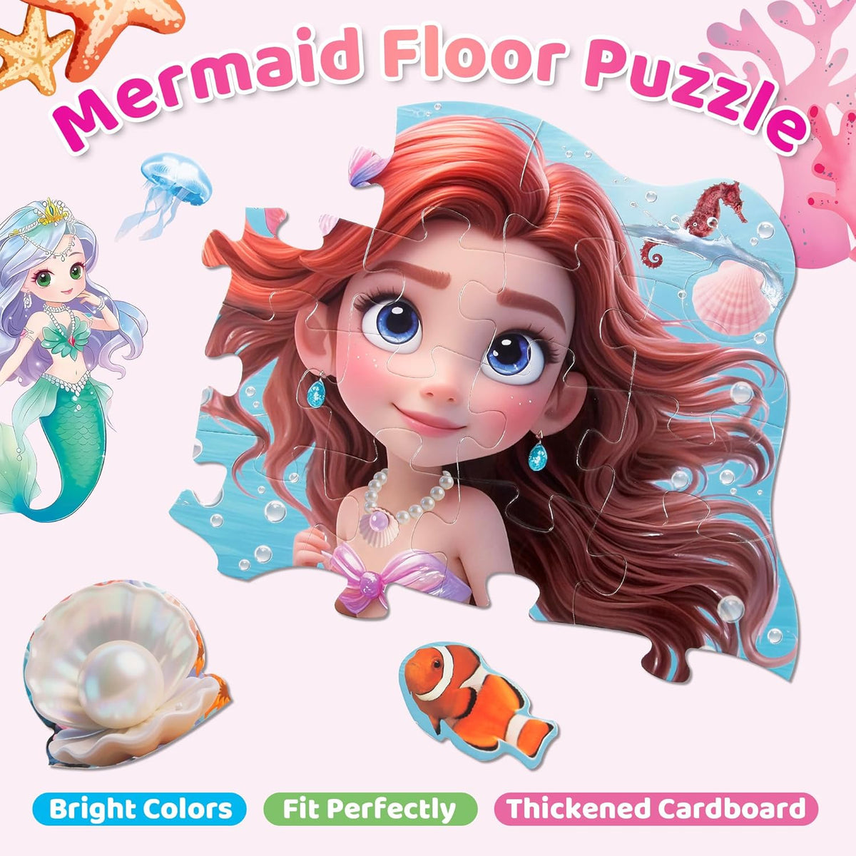 Mermaid Treasure Hunt Jumbo Floor Puzzle 48 Piece Ocean Adventure for Kids Ages 3+