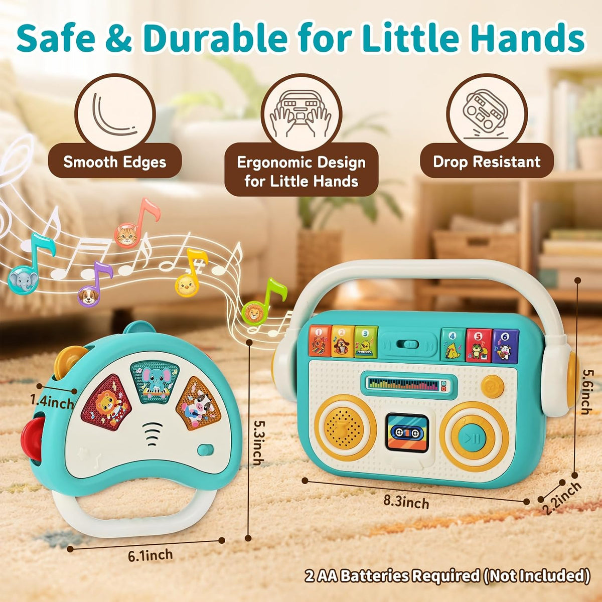 Tiny Tunes Musical Set Baby Music Player and Light Up Tambourine for Toddlers 1 to 3 Sensory Learning Toy 12 Months Plus