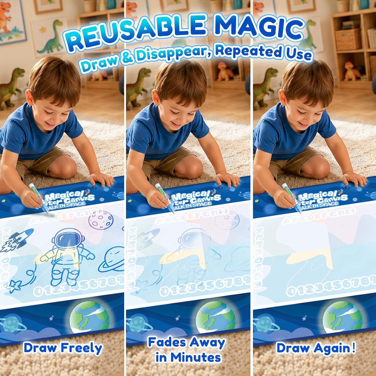 Magic Water Doodle Mat Space Adventure Reusable Drawing & Coloring Mat for Kids
