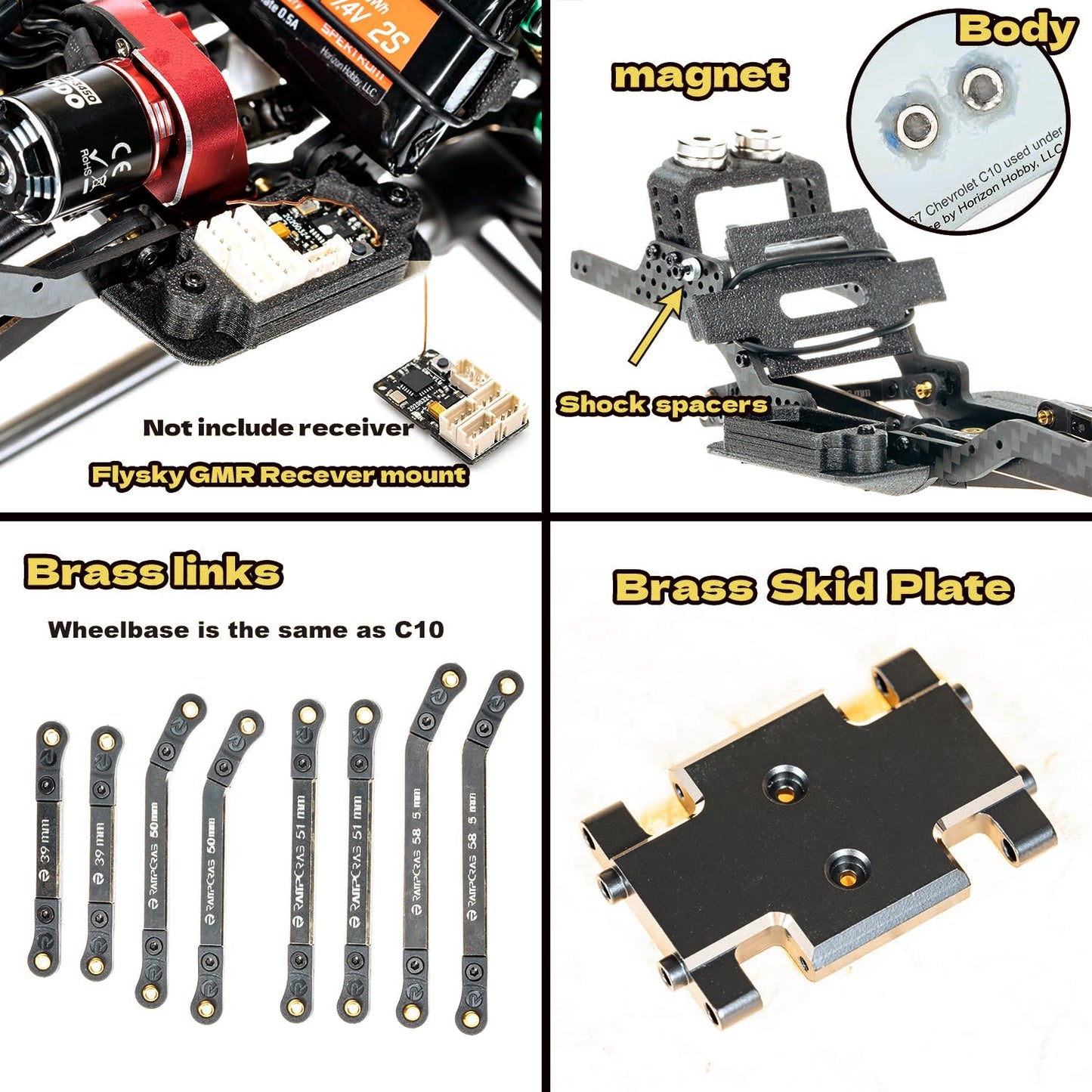 Rampcrab Carbon Fiber Chassis Kit For Scx24, 7 Angled Skid, Lcg Chassis Kit For Axial Scx24 C10, Jlu, Bronco, Upgrade Part