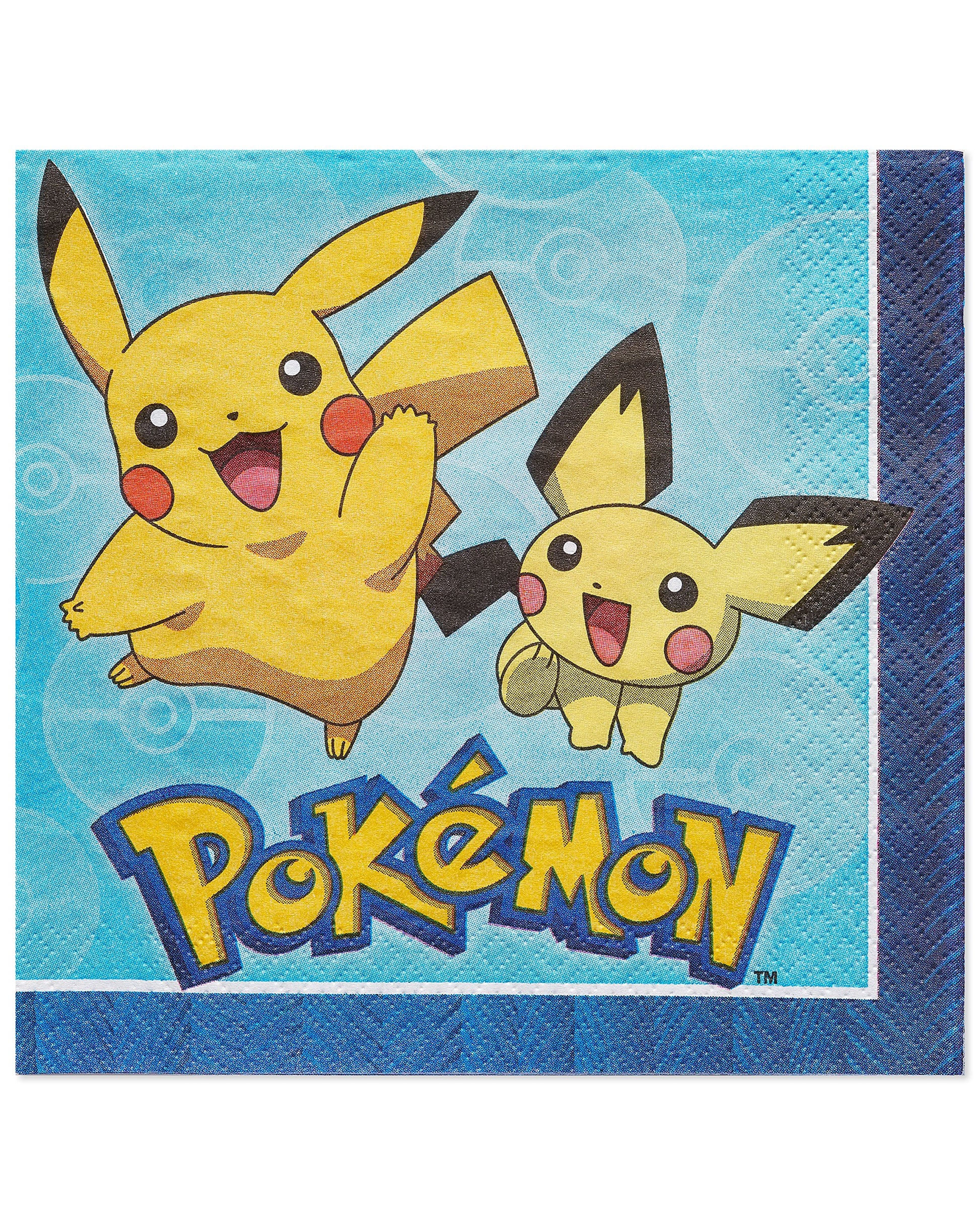 Pokemon Luncheon Napkins - 6.5 x 6.5 (Pack of 16) - Bold & Eco-Friendly Design - Perfect for Parties & Events