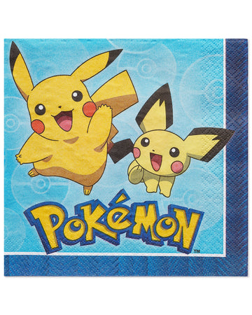 Pokemon Luncheon Napkins - 6.5 x 6.5 (Pack of 16) - Bold & Eco-Friendly Design - Perfect for Parties & Events