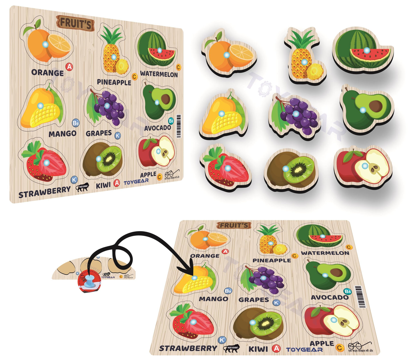 Nizomi Vegetable Peg Puzzles  9Piece Wooden Veggie With Pegs  Educational Toy For Toddlers  Interactive Learning Board For V