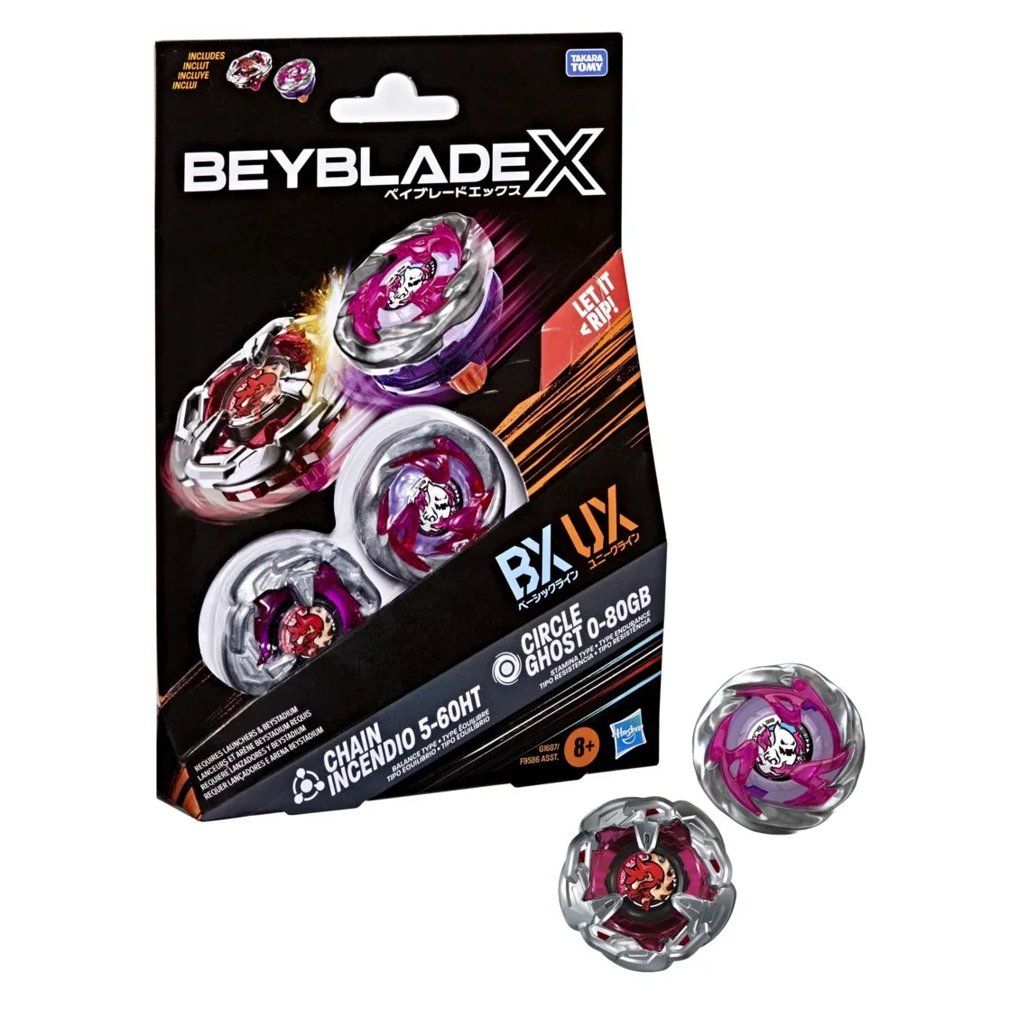 Beyblade X Circle Ghost 0-80GB & Chain Incendio 5-60HT Dual Battling Top Pack Set