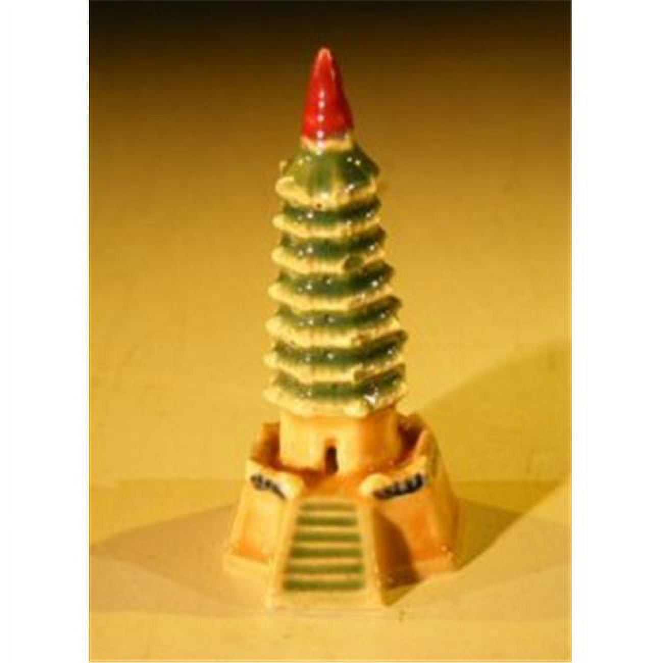 Bonsai Boy E2852 3 In Glazed Ceramic Pagoda Figurine, Red, Green & Orange
