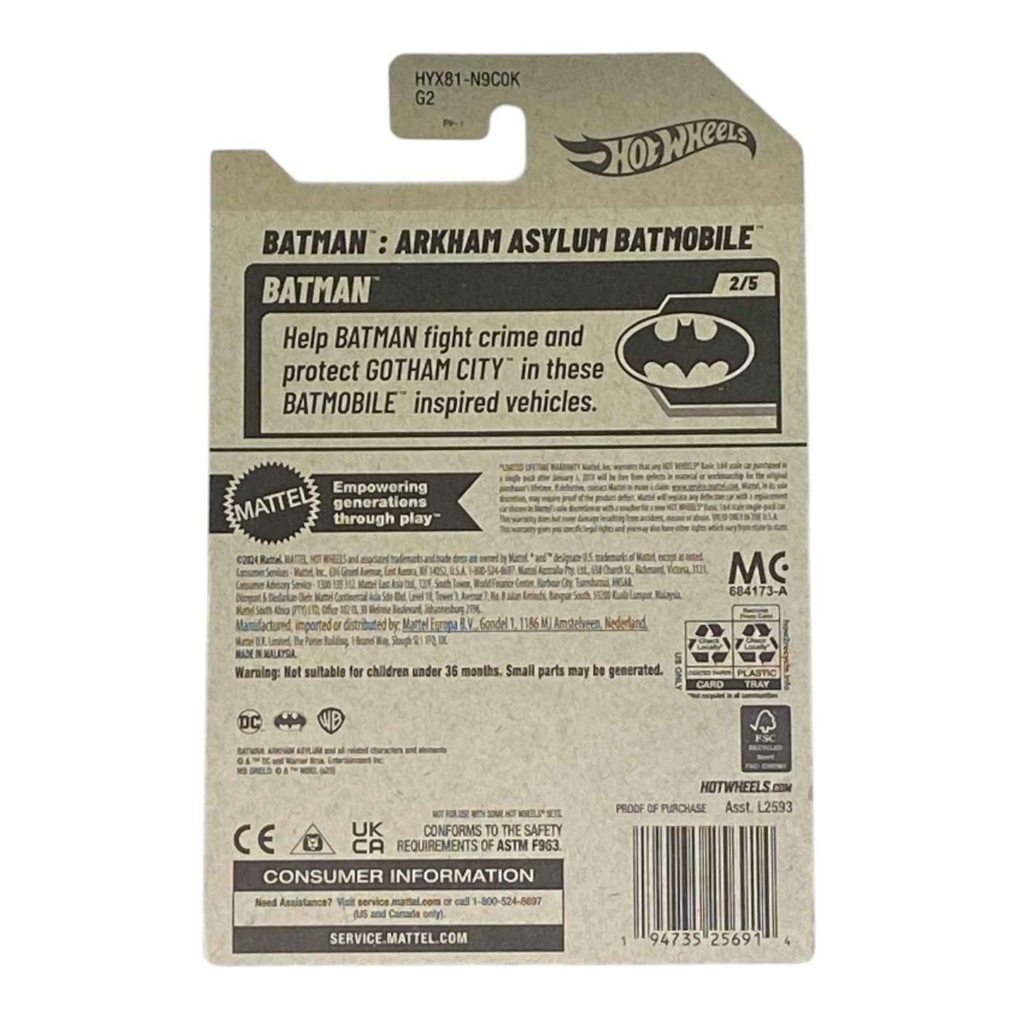 Hot Wheels Batman Arkham Asylum Batmobile - Batman Series 2/5