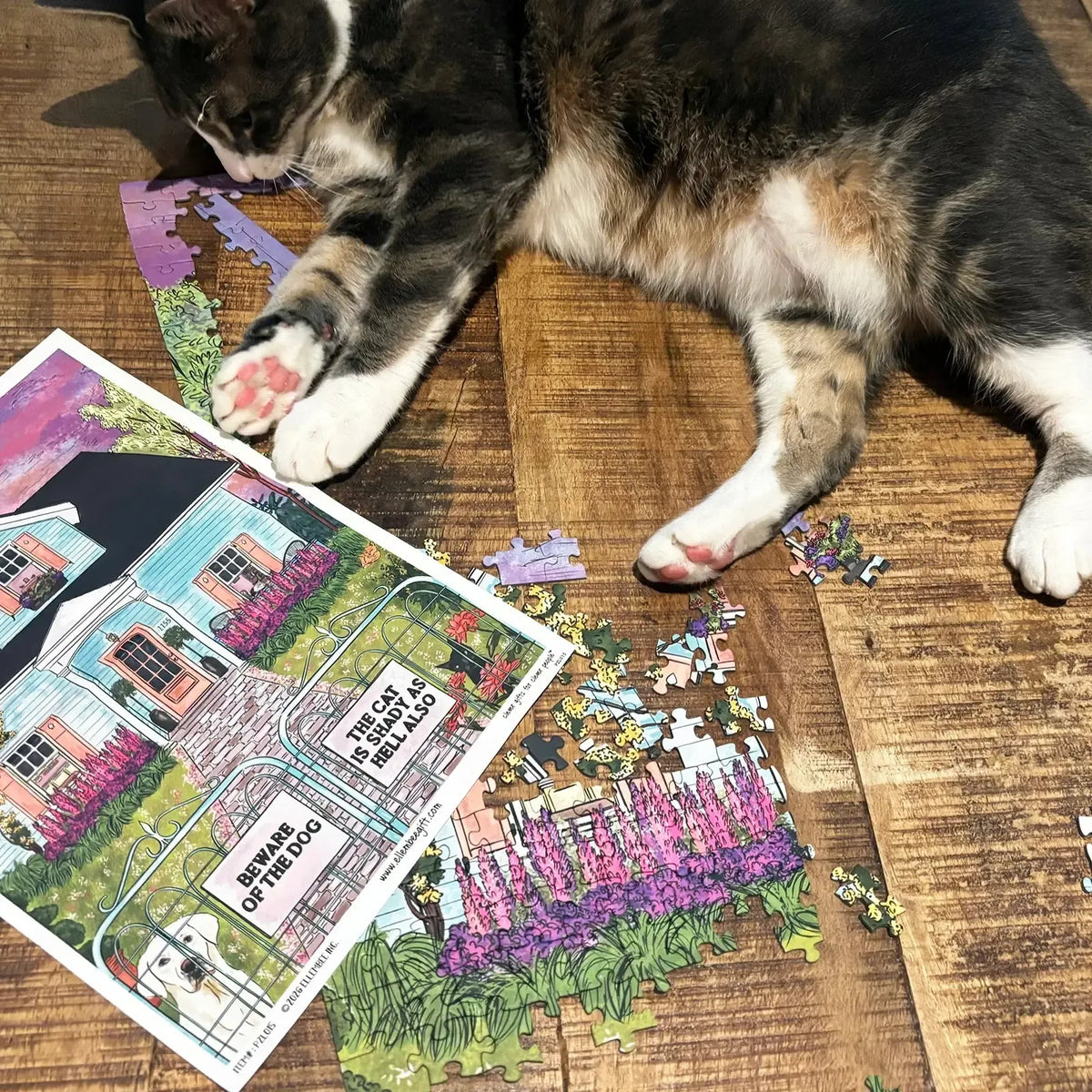 Beware of the Dog... Cat is Shady... 1000 Piece Soft Touch Jigsaw Puzzle Ellembee
