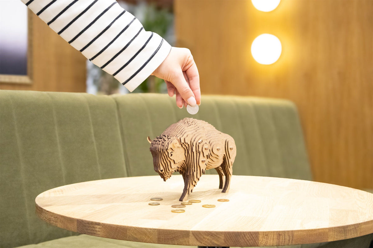 Bison Coin Bank — Wooden Building Kit, 109 Pieces
