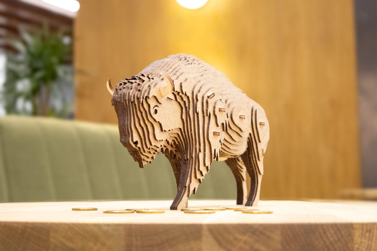 Bison Coin Bank — Wooden Building Kit, 109 Pieces