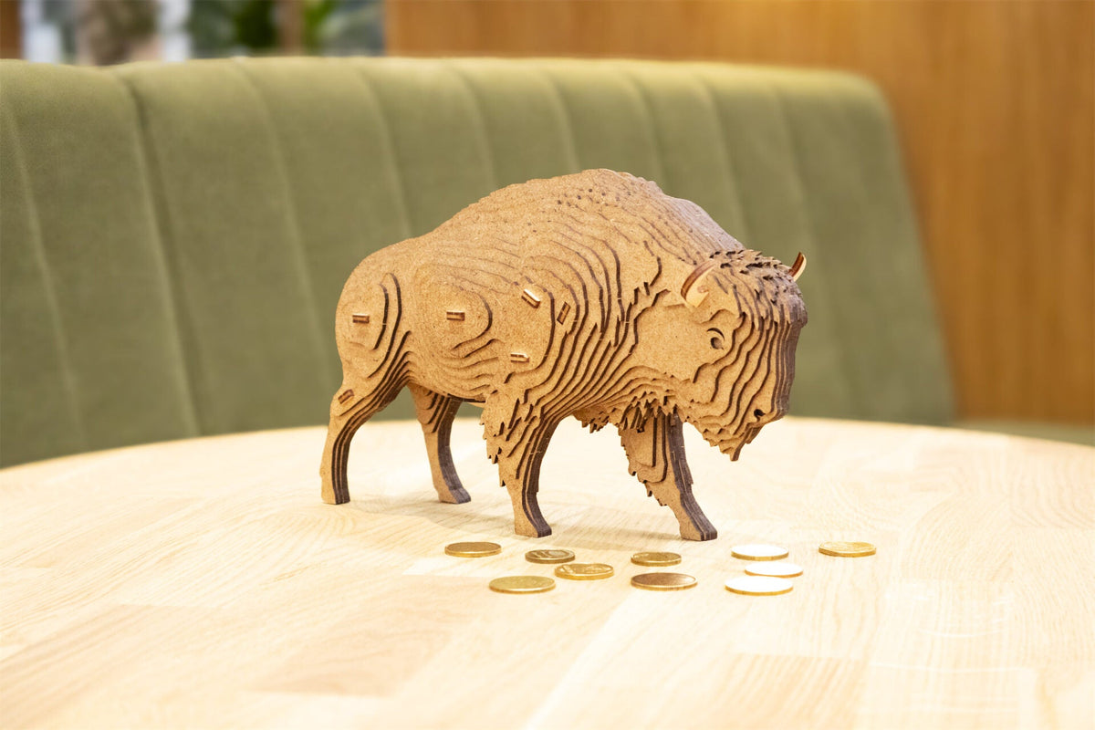 Bison Coin Bank — Wooden Building Kit, 109 Pieces