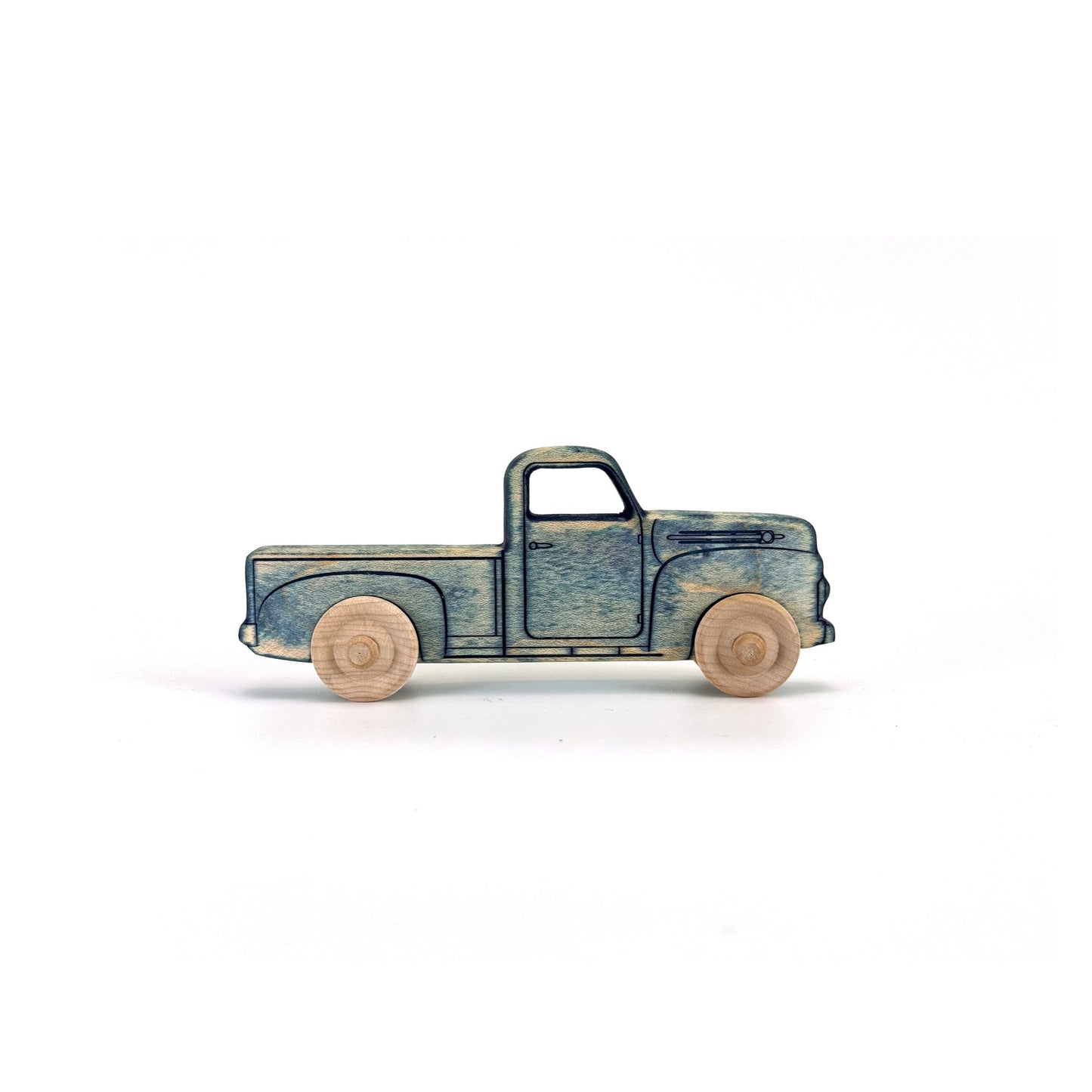 Montessori Educational Small Blue Wooden Pickup Truck for Toddlers 1–3 | Eco-Friendly Maple Wood Toy | Made in the USA 🇺🇸
