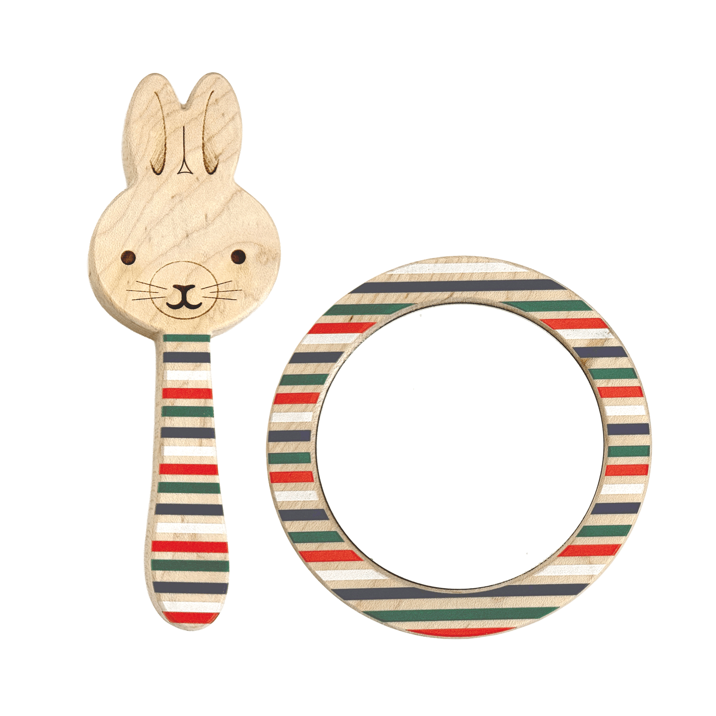 Printed Bunny Single-Piece Rattle and Matching Mirror