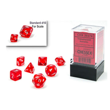 Chessex Dice Set - 10Mm Translucent Red/White Plastic Polyhedral Dice Set - Dungeons And Dragons D&D Dnd Ttrpg Dice - Includes 7
