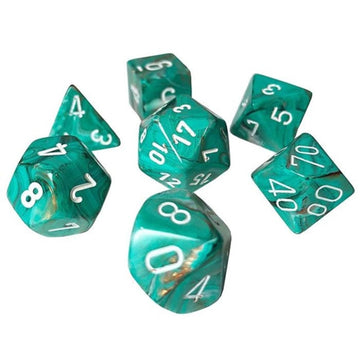 Oxi-Copper Marble Mini Dice With White Numbers 10Mm (3/8In) Set Of 7 Chessex