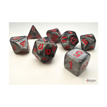 Black Velvet Mini Dice With Red Numbers 10Mm (3/8In) Set Of 7 Chessex